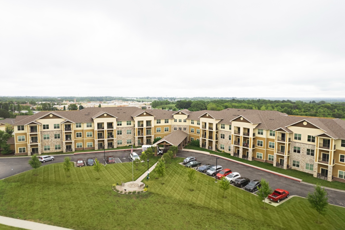 Aerial photo of The Parkway Senior Living in Blue Springs, MO
